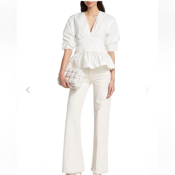 NEW Jonathan Simkhai Yuni Cotton Poplin Ruched Blouse White Size 8 - Picture 13 of 13